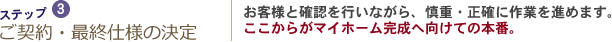 3　ご契約と最終仕様の決定　お客様と確認を行いながら、慎重・正確に作業を進めます